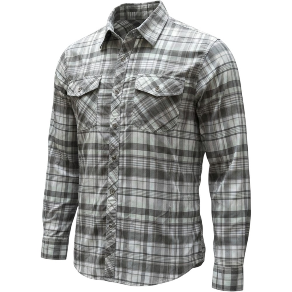 Simms Fishing Shirt Mens XL Grey Plaid Long Sleeve brrr Cooling Technical Hiking